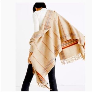 Madewell Placed Plaid Cape Scarf Shawl Poncho Tan